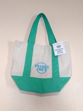 Mini Pastel Canvas Tote Bag in Green and Cream